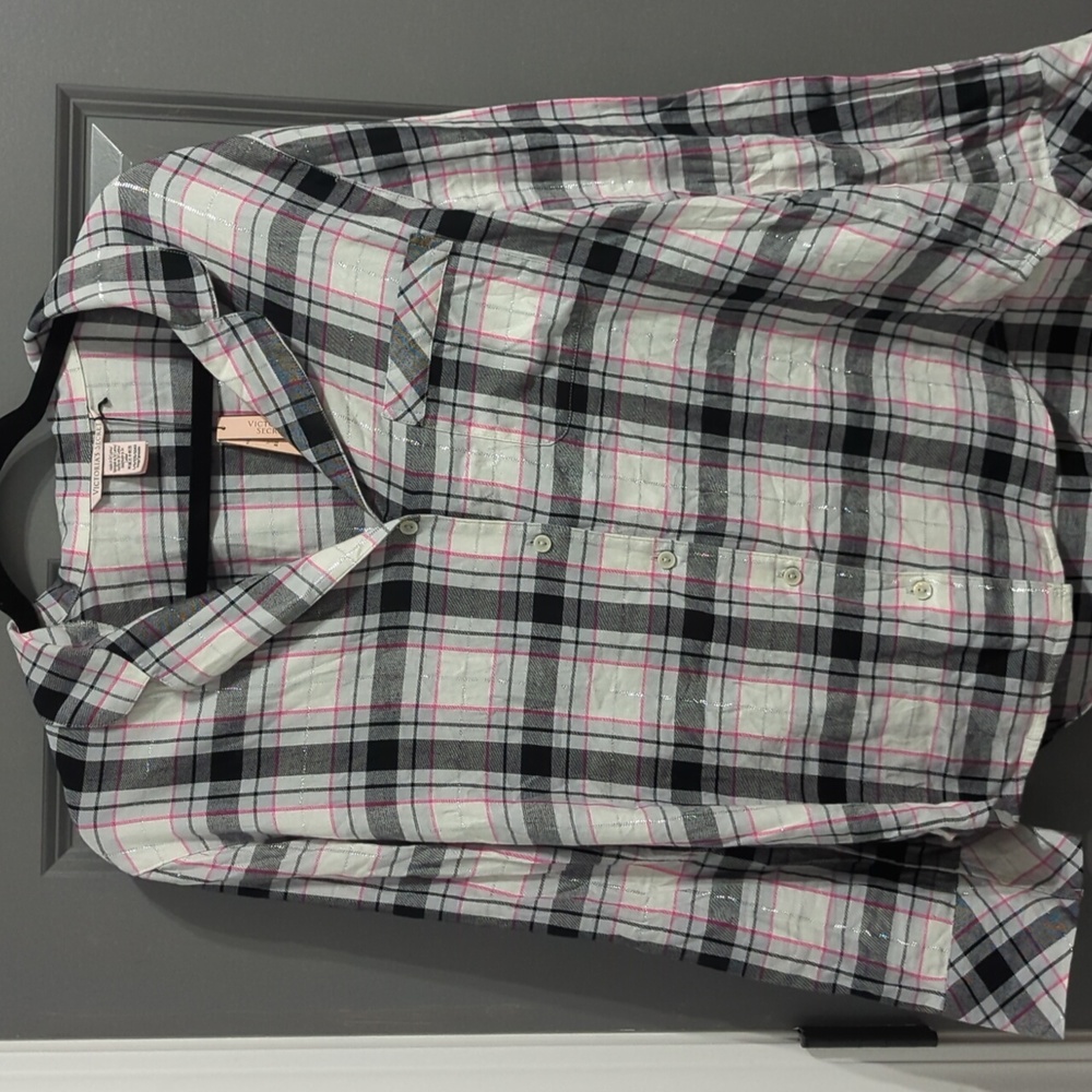 Victorias Secret Flannel Top NWT L Long